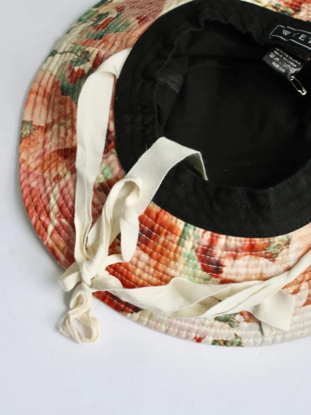 Wyeth x Antrhopologie Lani Floral Bucket Hat with Ties Cream Pink Orange